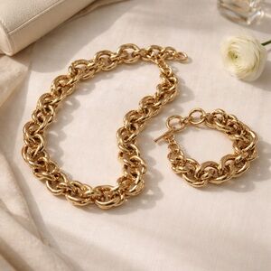 White House Black Market Gold Link Necklace & Bracelet Set